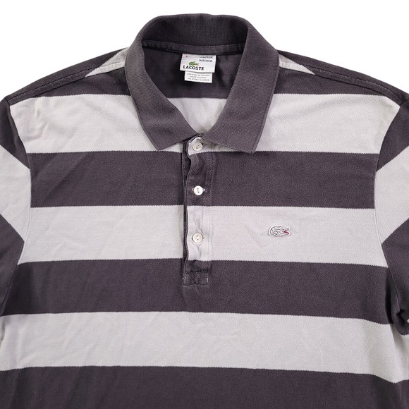Lacoste Other - Lacsote Polo Shirt Mens L 5 Vintage Washed Gray White Stripe Gator Logo Pique